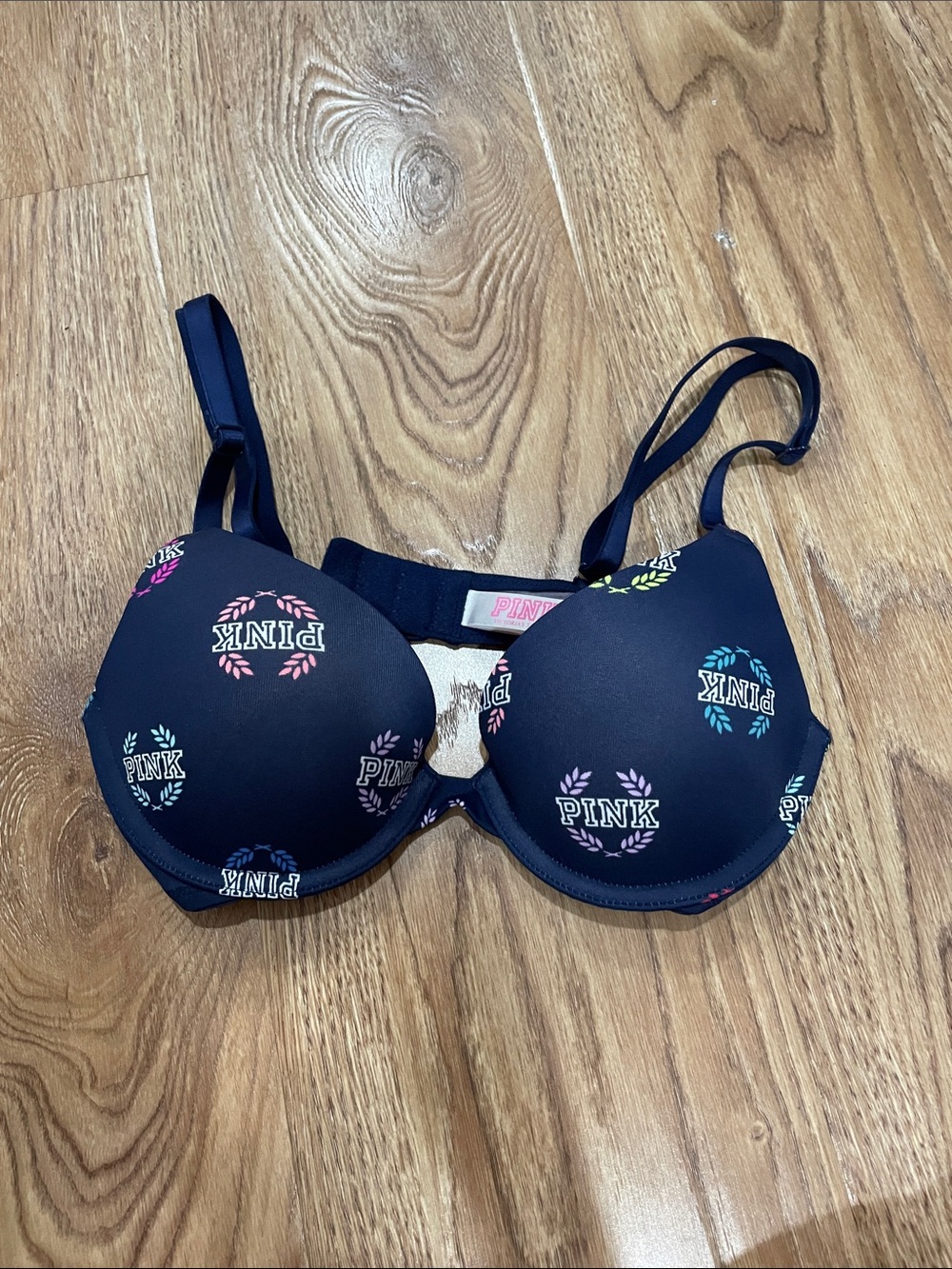 PINK Victoria's Secret Navy Logo Print Push-Up Bra